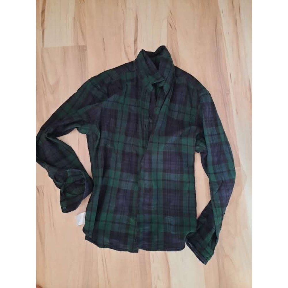 Long Sleeve Shirt Men's Green Plaid Pattern